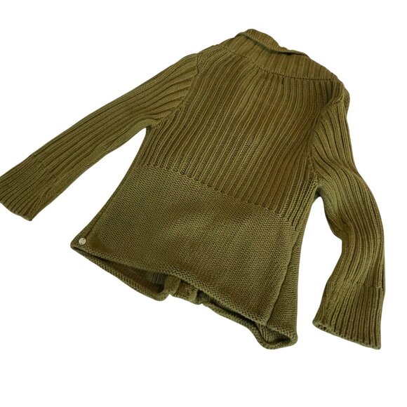 Pure Olive Green Knit Cardigan Sweater S/m Handknit Ribbed Sleeves Cable Knit - Picture 7 of 9